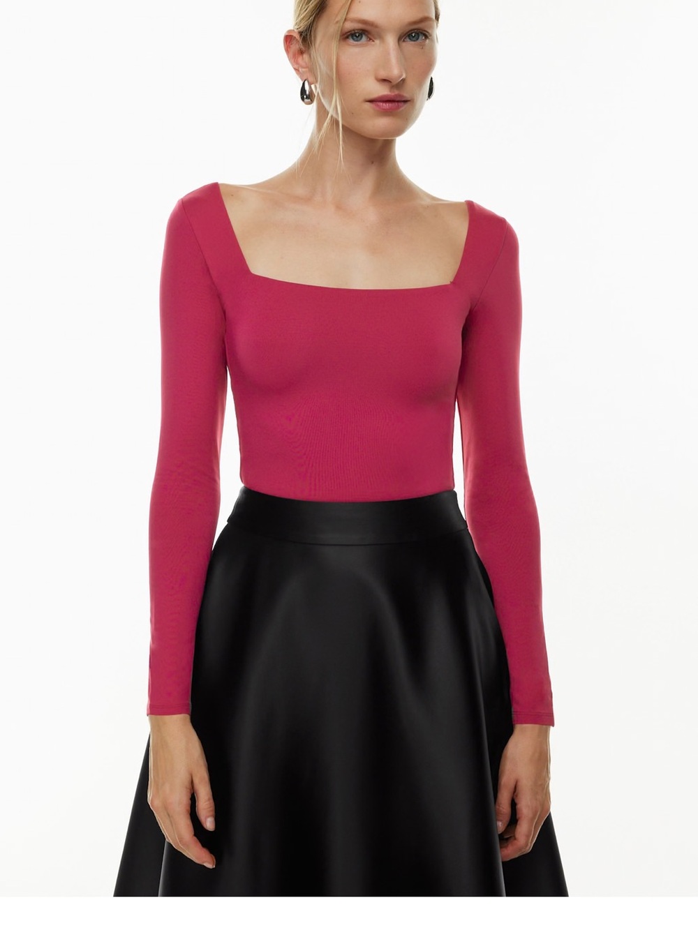 Aritzia Babaton contour Square-Neck Long Sleeve Top bold fuchsia